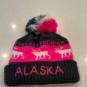 Robin Ruth’s Pink and Gray Knit Beanie with Pom-Pom Alaska last frontier